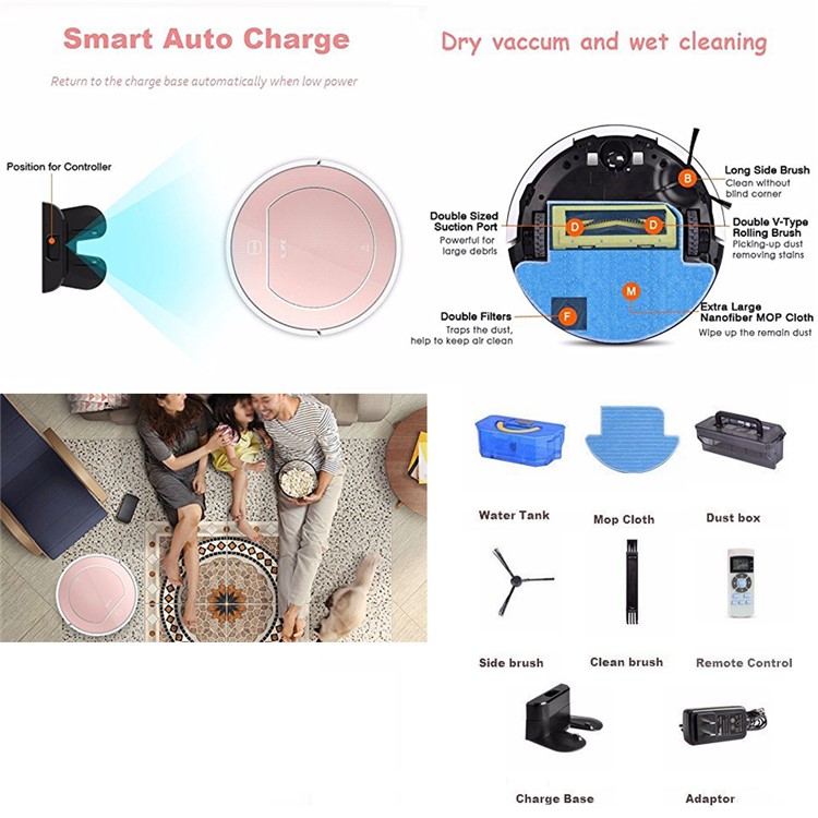 ILIFE V7S Pro Robot Aspirator 2 in 1 Robot Vacuum Cleaner for Home Wet and Dry Clean - Rose Gold / EU Plug-3
