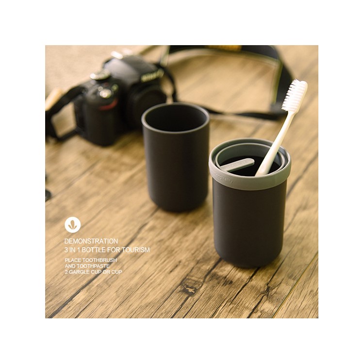 USAR Capsule Design Travel Gargle Cup Toothbrush Toothpaste Storage Box - Black-3