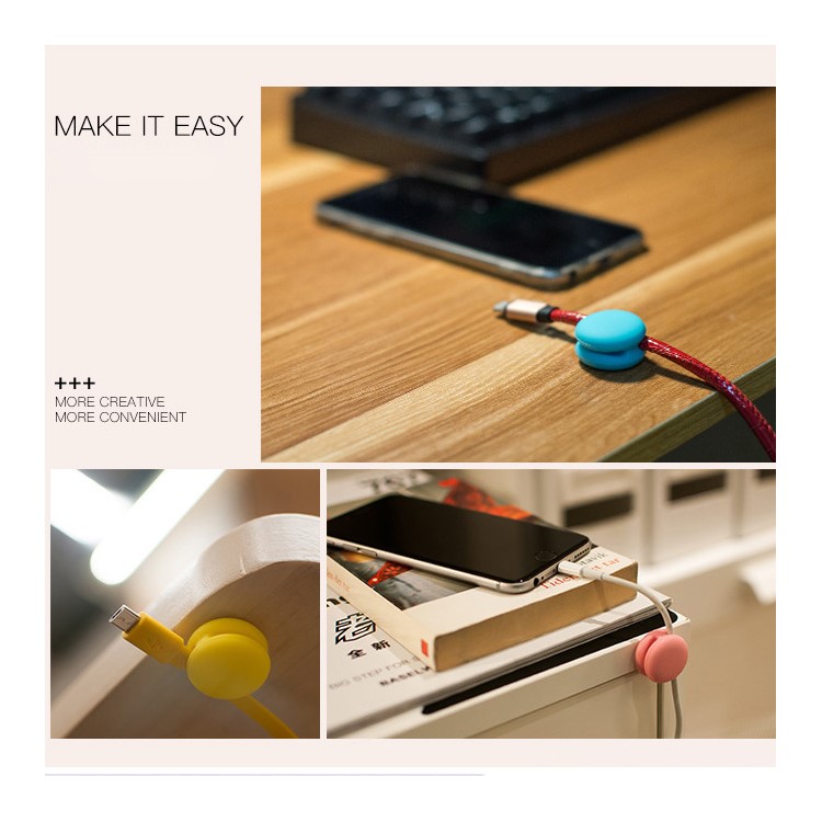 FUNENJOY 6PCS Silicone Macaron Desktop Cable Organizer Sticky Winder Clamp (Random Color)-6