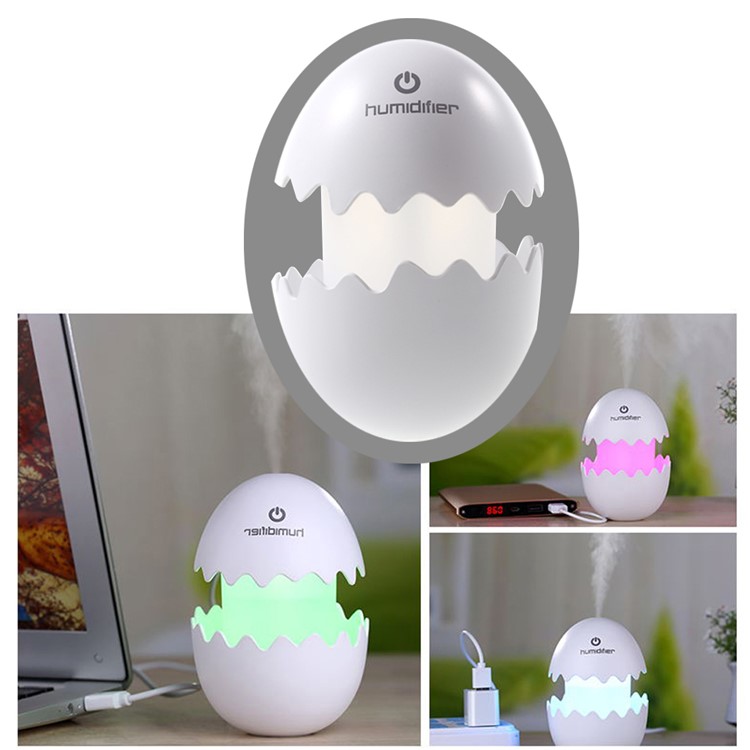 Mini Funny Egg Desktop Mist Humidifier LED Night Light for Home Office Car - White-1