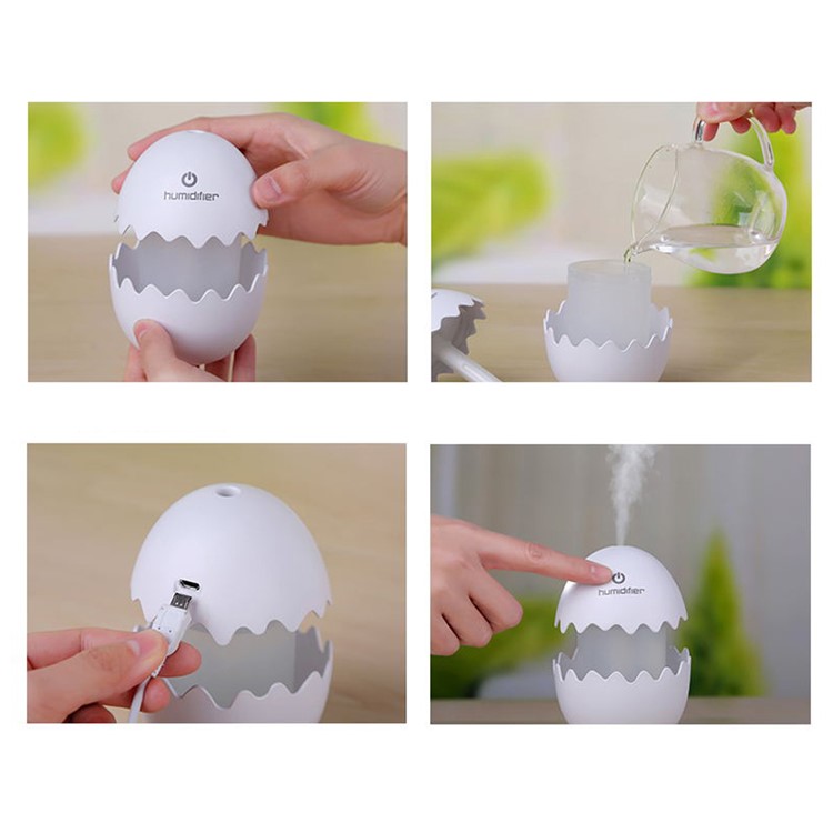 Mini Funny Egg Desktop Mist Humidifier LED Night Light for Home Office Car - White-30