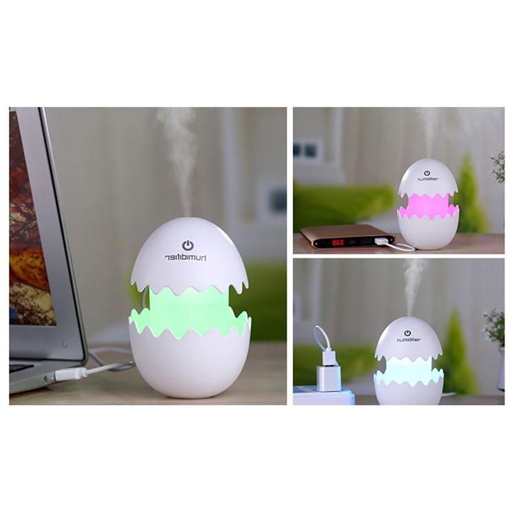 Mini Funny Egg Desktop Mist Humidifier LED Night Light for Home Office Car - White-31