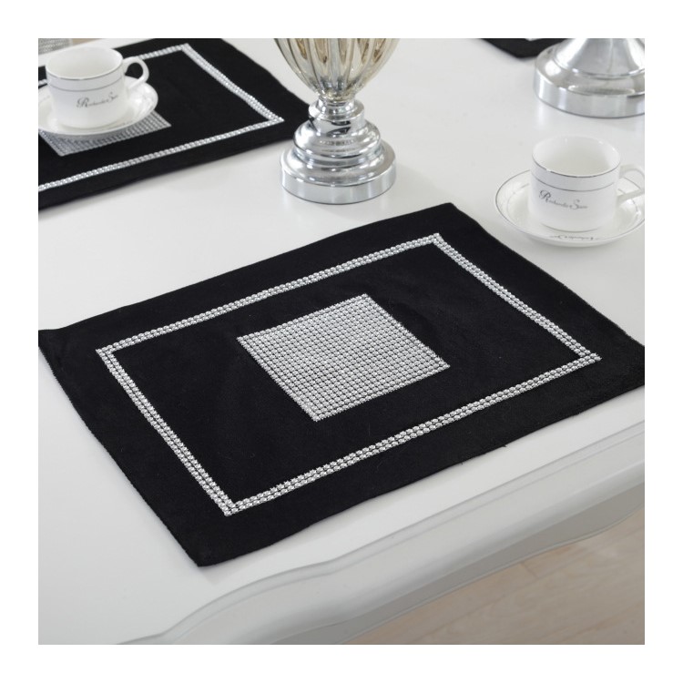 2 PCS/Lot High-end Modern Diamonds Decor Polyester Fiber Dining Placemats, Size 30 x 40cm - Black-1