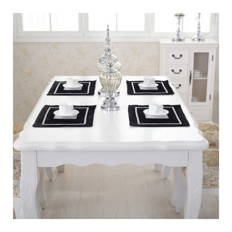 2 PCS/Lot High-end Modern Diamonds Decor Polyester Fiber Dining Placemats, Size 30 x 40cm - Black-3
