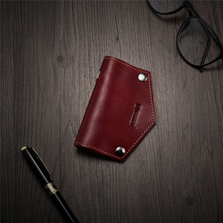 ICARER Vegetable Tanned Leather Key Case - Wine Red-2
