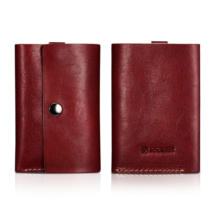 ICARER Vegetable Tanned Leather Credit Card Holder Business Card Wallet - Wine Red-1
