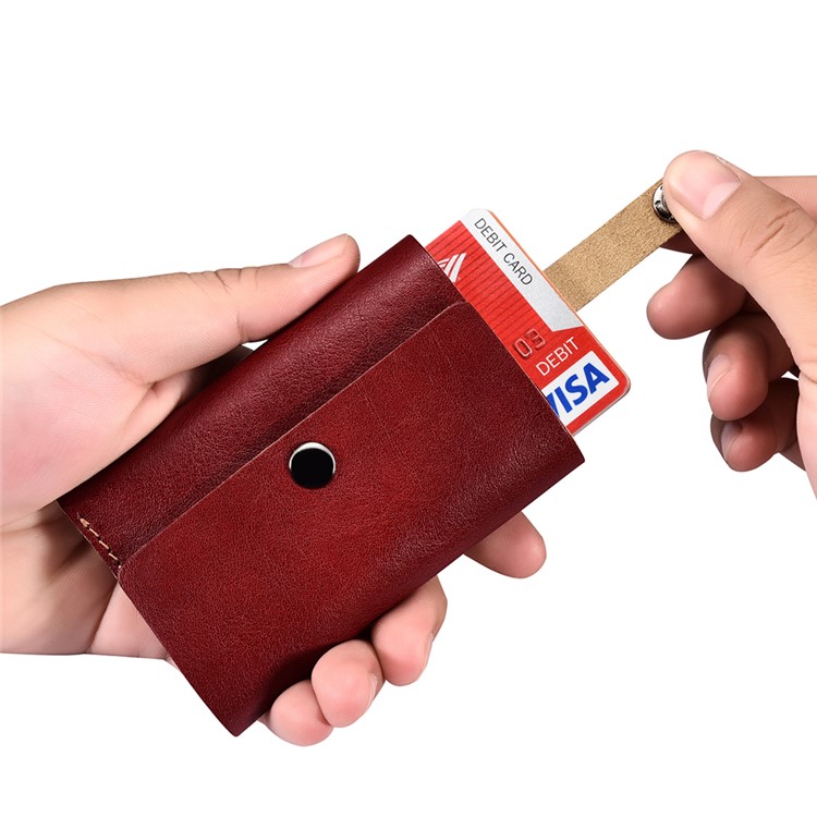 ICARER Vegetable Tanned Leather Credit Card Holder Business Card Wallet - Wine Red-10