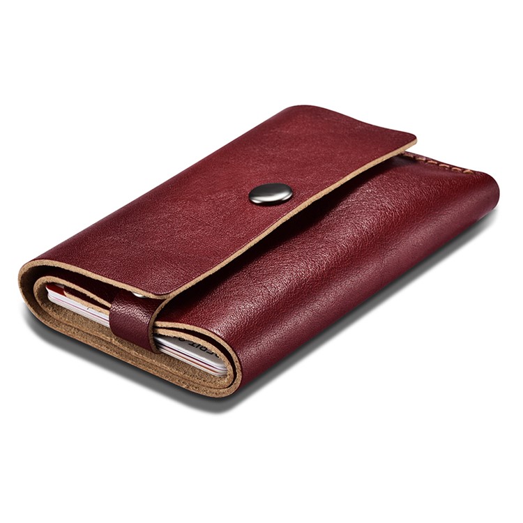 ICARER Vegetable Tanned Leather Credit Card Holder Business Card Wallet - Wine Red-11