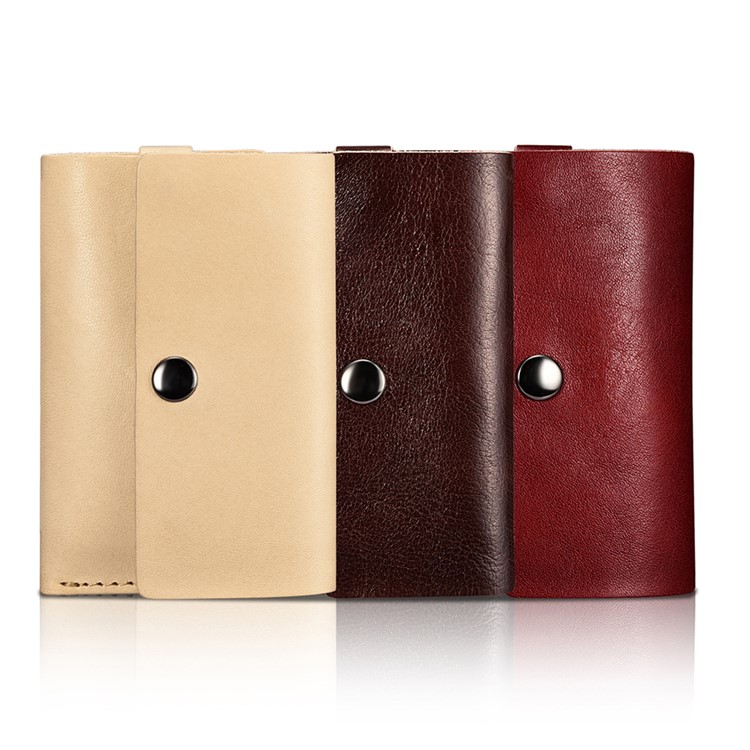 ICARER Vegetable Tanned Leather Credit Card Holder Business Card Wallet - Wine Red-12