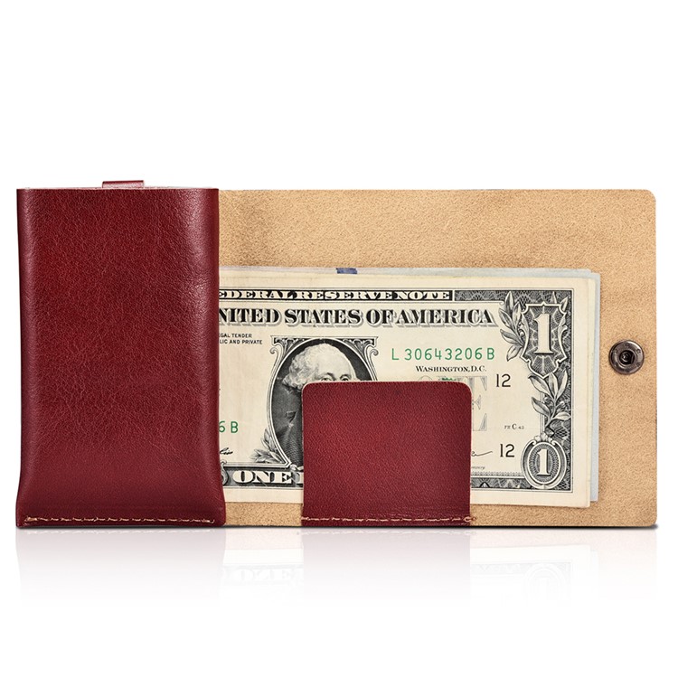 ICARER Vegetable Tanned Leather Credit Card Holder Business Card Wallet - Wine Red-2