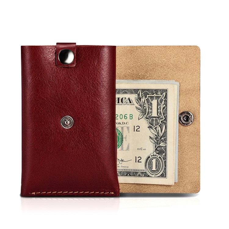 ICARER Vegetable Tanned Leather Credit Card Holder Business Card Wallet - Wine Red-3