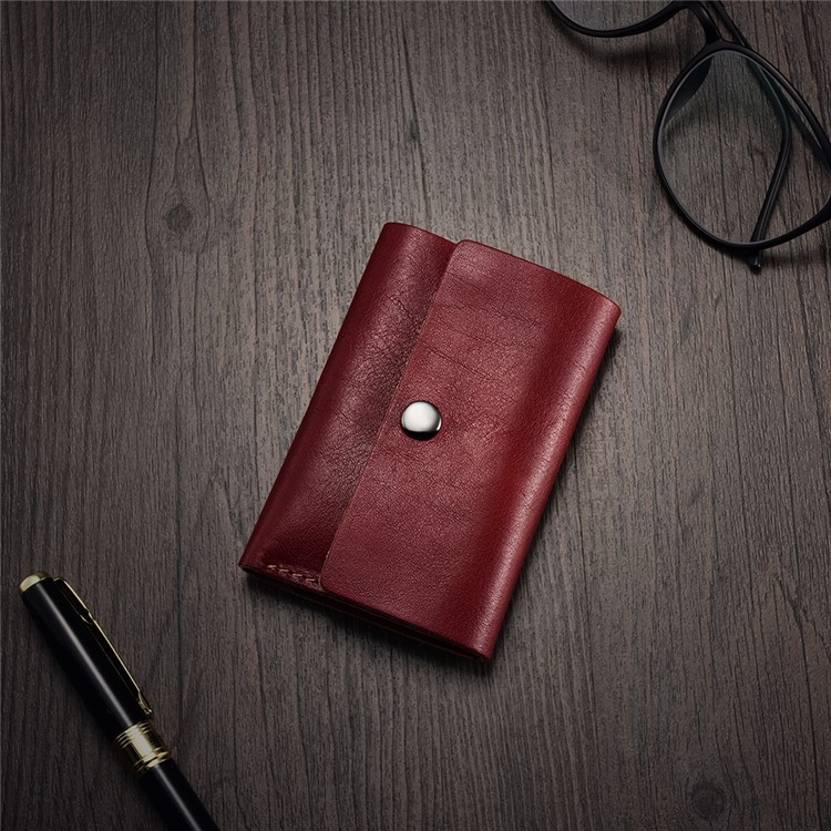 ICARER Vegetable Tanned Leather Credit Card Holder Business Card Wallet - Wine Red-4