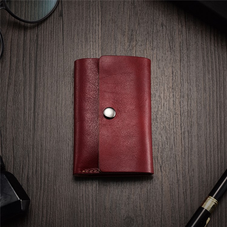 ICARER Vegetable Tanned Leather Credit Card Holder Business Card Wallet - Wine Red-5