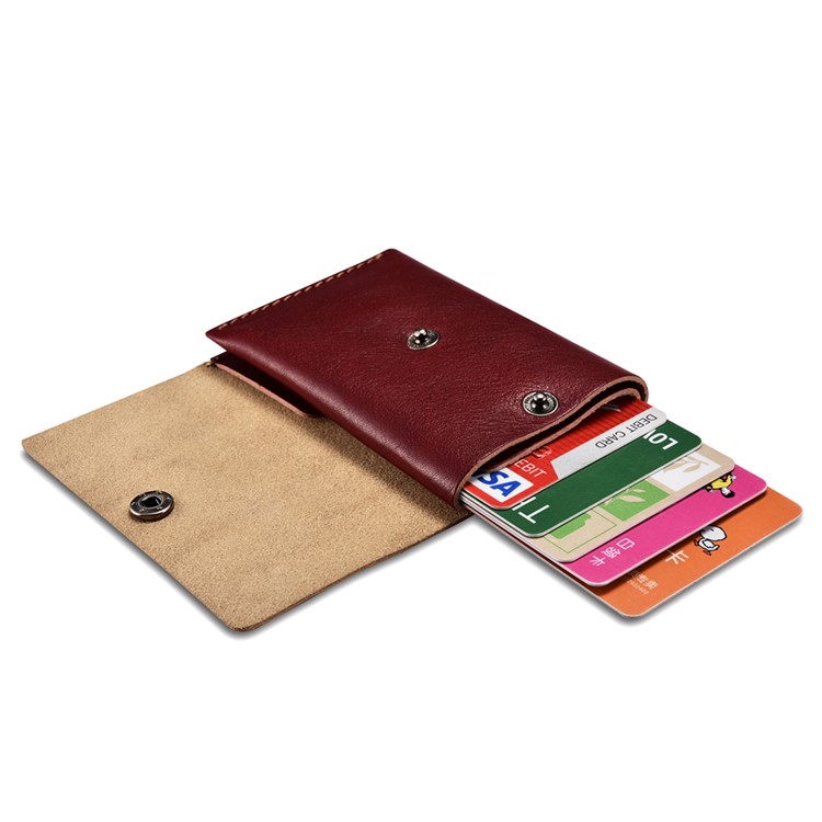 ICARER Vegetable Tanned Leather Credit Card Holder Business Card Wallet - Wine Red-7