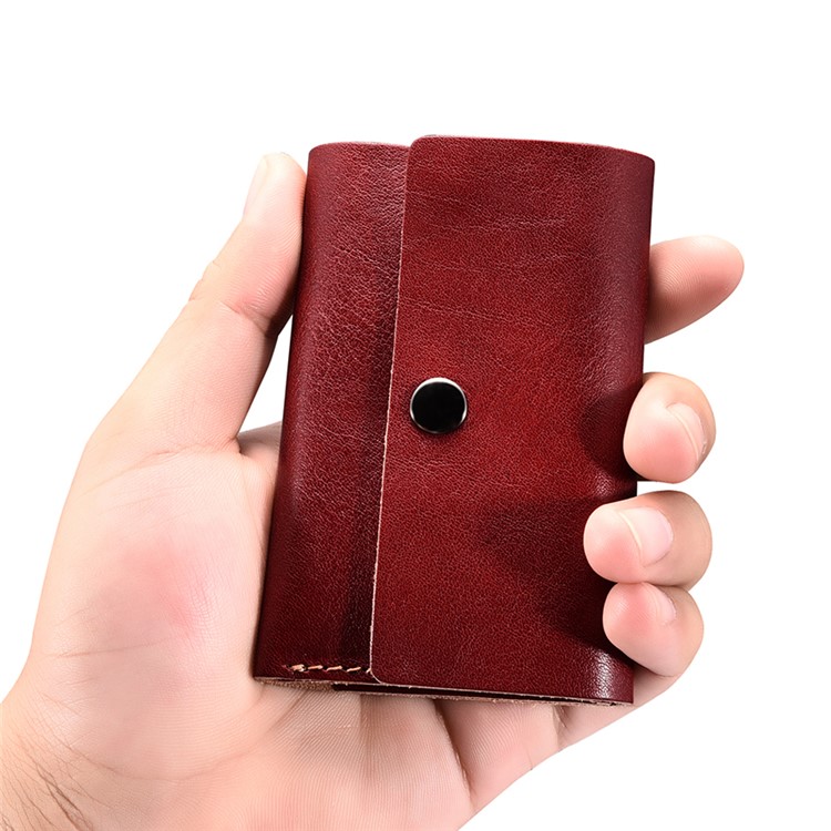 ICARER Vegetable Tanned Leather Credit Card Holder Business Card Wallet - Wine Red-8
