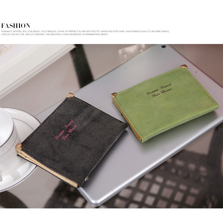 SOMLLOH Retro Matte PU Leather Wallet Small Bi-fold Card Holder for Women - Black-2
