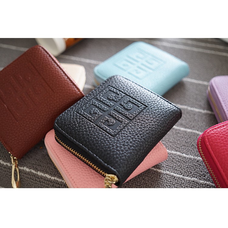 SOMLLOH Litchi Texture Leather Small Zipper Wallet Credit Card Purse - Black-10