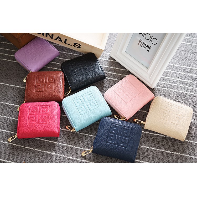 SOMLLOH Litchi Texture Leather Small Zipper Wallet Credit Card Purse - Black-11