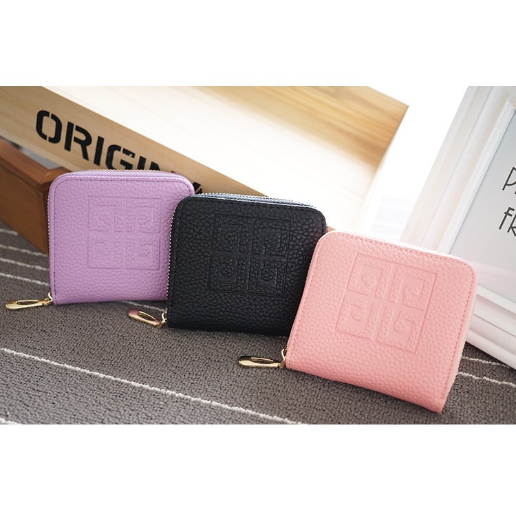 SOMLLOH Litchi Texture Leather Small Zipper Wallet Credit Card Purse - Black-13