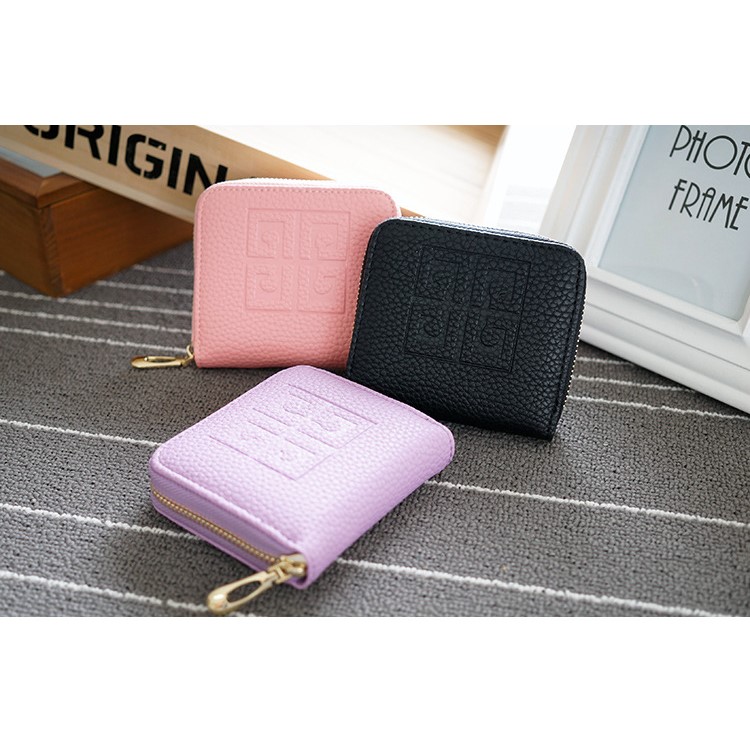 SOMLLOH Litchi Texture Leather Small Zipper Wallet Credit Card Purse - Black-14