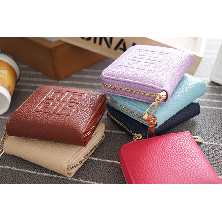 SOMLLOH Litchi Texture Leather Small Zipper Wallet Credit Card Purse - Black-15