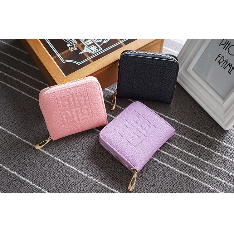 SOMLLOH Litchi Texture Leather Small Zipper Wallet Credit Card Purse - Black-17