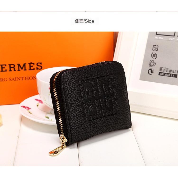 SOMLLOH Litchi Texture Leather Small Zipper Wallet Credit Card Purse - Black-2