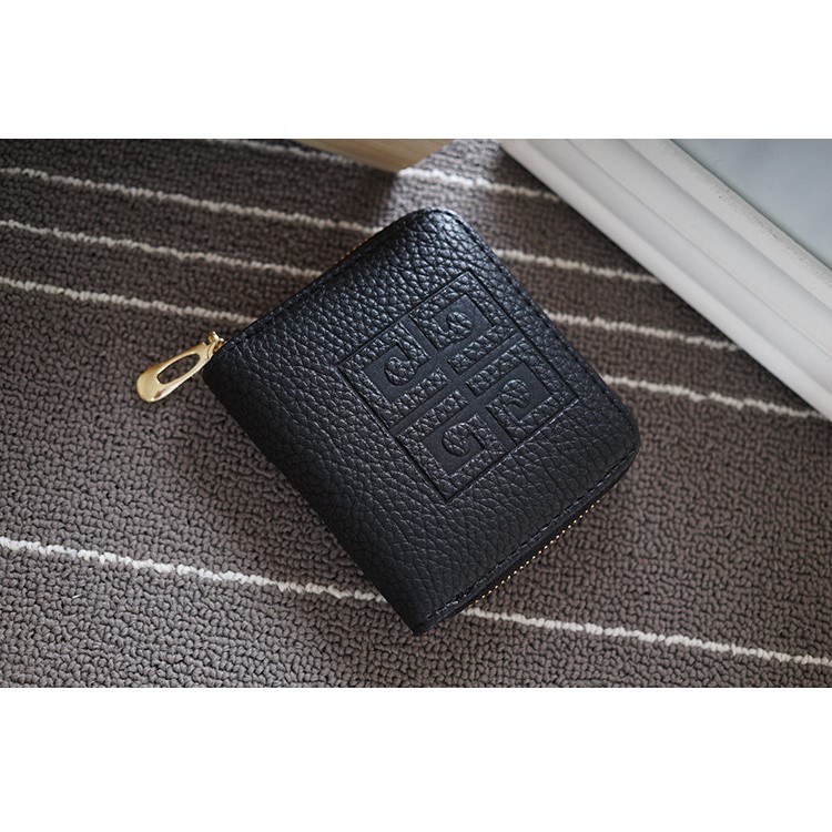 SOMLLOH Litchi Texture Leather Small Zipper Wallet Credit Card Purse - Black-4