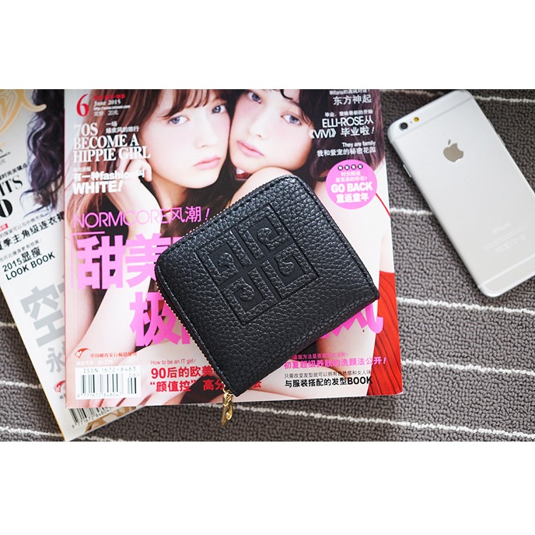 SOMLLOH Litchi Texture Leather Small Zipper Wallet Credit Card Purse - Black-6