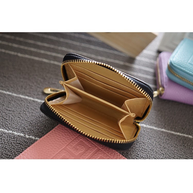 SOMLLOH Litchi Texture Leather Small Zipper Wallet Credit Card Purse - Black-7