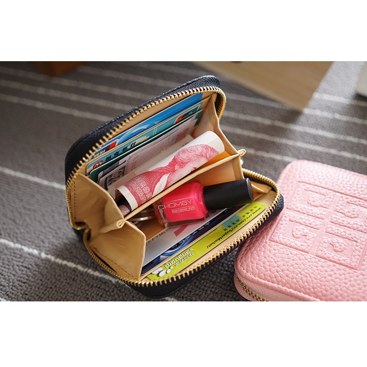 SOMLLOH Litchi Texture Leather Small Zipper Wallet Credit Card Purse - Black-8