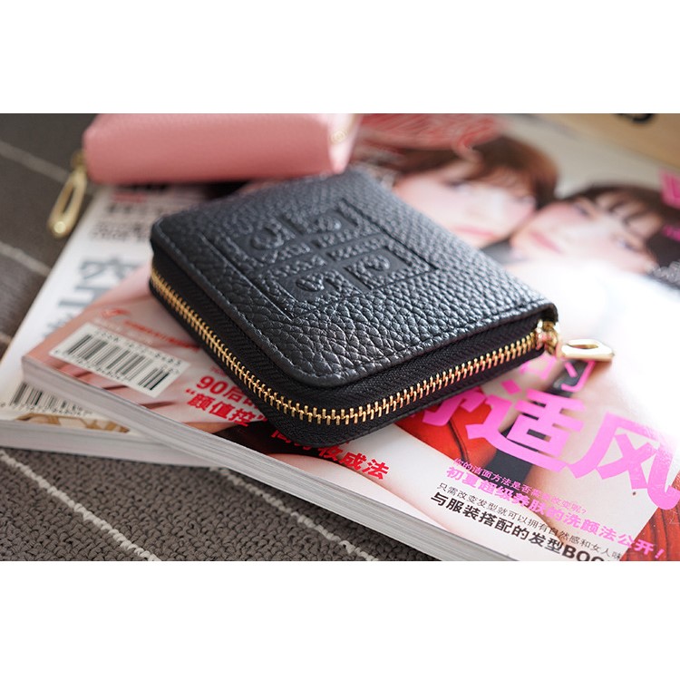 SOMLLOH Litchi Texture Leather Small Zipper Wallet Credit Card Purse - Black-9