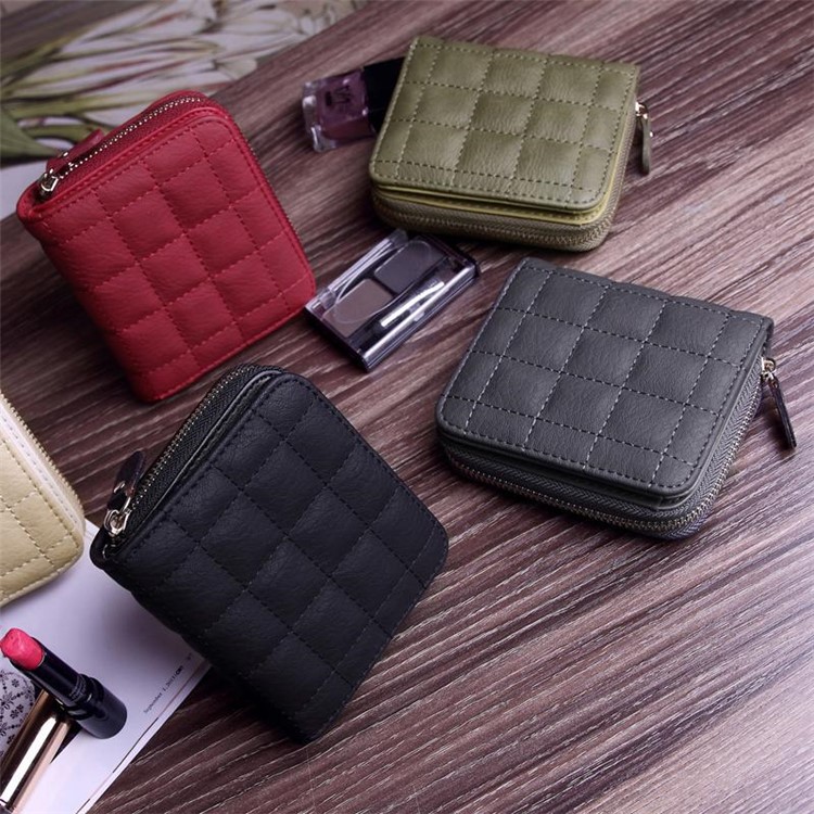 Stitching Grid Girl's Multi-functional Leather Clutch Purse, Size: 12 x 10 x 3cm - Red-4