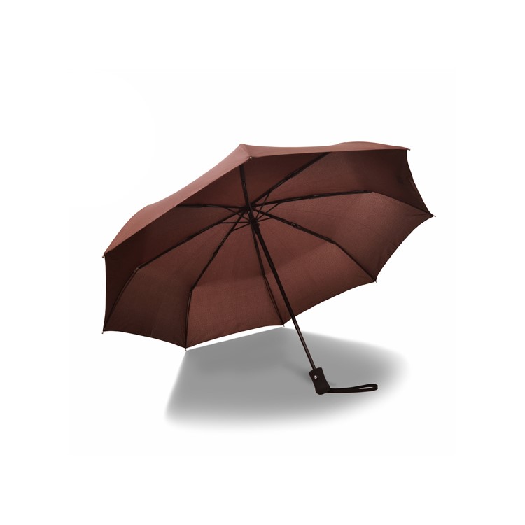 One Handed Operation One Button Automatic Folding Umbrella with 8 Ribs for Men and Women - Brown-1