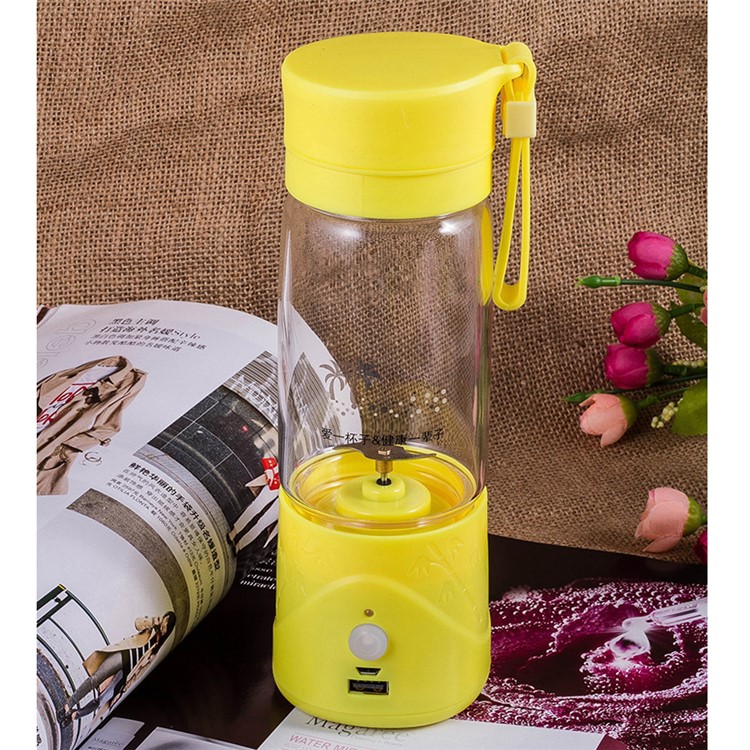 Mini Electric Fruit Juicer Cup 380ML USB Rechargeable Blender Cellphone Charger - Yellow-1