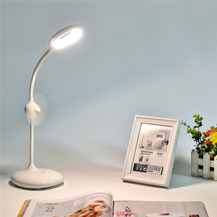 Eye Protection Dimmable LED Desk Lamp 360 Degree Rotary Table Lamp with Min Fan - White-1