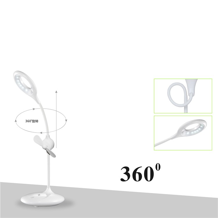 Eye Protection Dimmable LED Desk Lamp 360 Degree Rotary Table Lamp with Min Fan - White-12