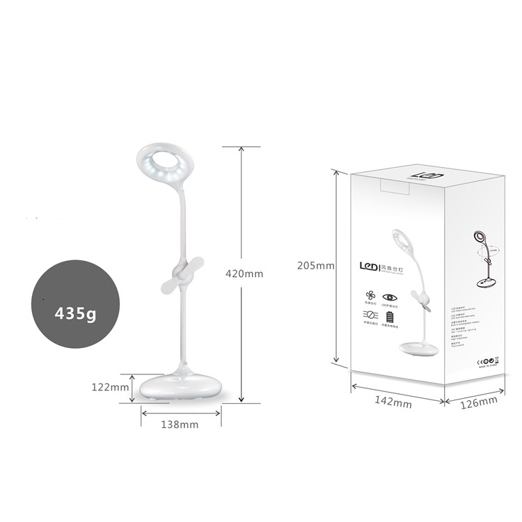 Eye Protection Dimmable LED Desk Lamp 360 Degree Rotary Table Lamp with Min Fan - White-15
