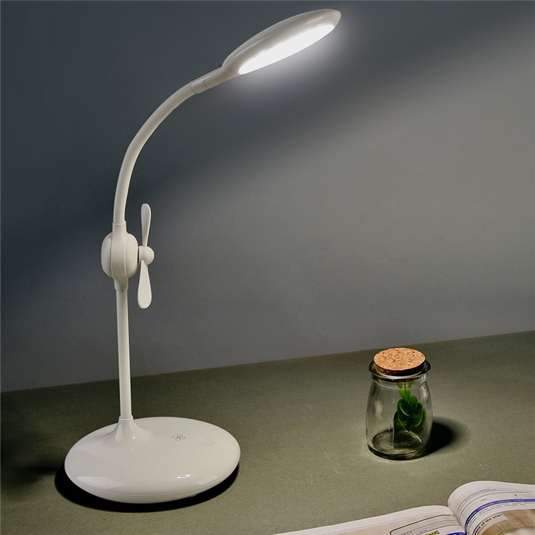 Eye Protection Dimmable LED Desk Lamp 360 Degree Rotary Table Lamp with Min Fan - White-2