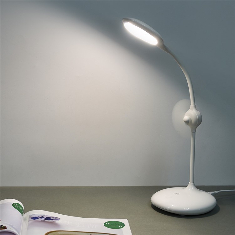 Eye Protection Dimmable LED Desk Lamp 360 Degree Rotary Table Lamp with Min Fan - White-3