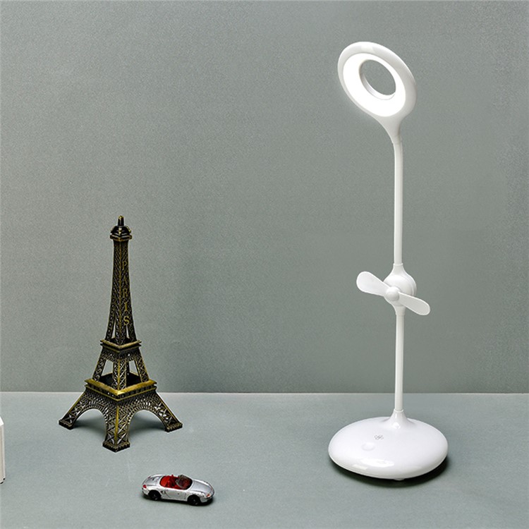 Eye Protection Dimmable LED Desk Lamp 360 Degree Rotary Table Lamp with Min Fan - White-4