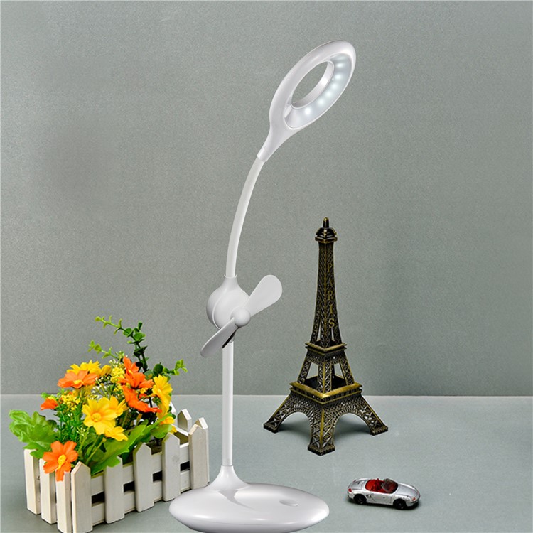 Eye Protection Dimmable LED Desk Lamp 360 Degree Rotary Table Lamp with Min Fan - White-5