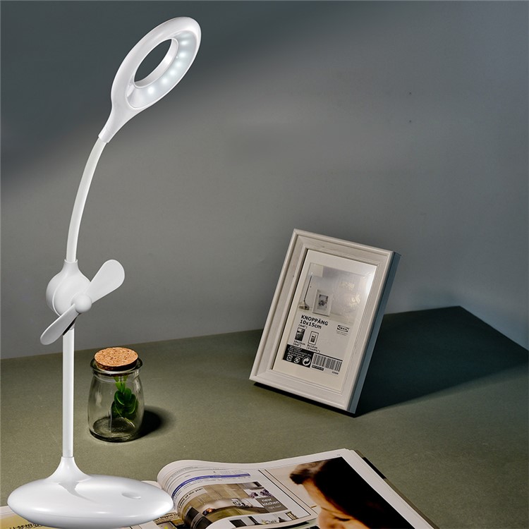 Eye Protection Dimmable LED Desk Lamp 360 Degree Rotary Table Lamp with Min Fan - White-6