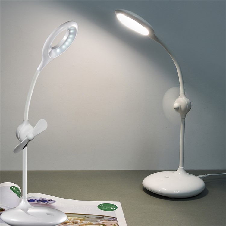 Eye Protection Dimmable LED Desk Lamp 360 Degree Rotary Table Lamp with Min Fan - White-7