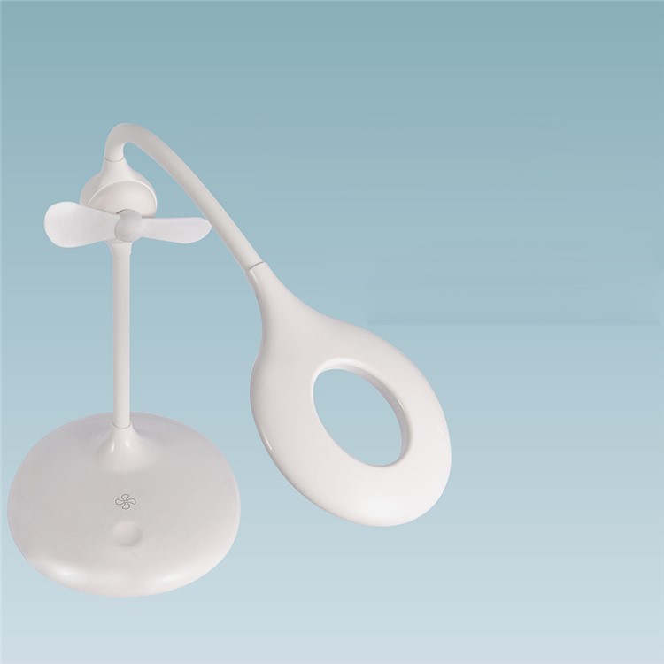 Eye Protection Dimmable LED Desk Lamp 360 Degree Rotary Table Lamp with Min Fan - White-8