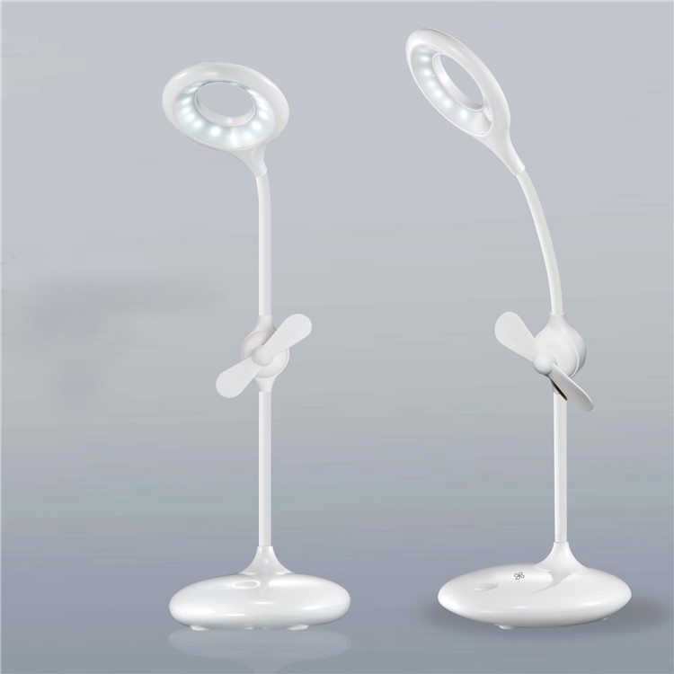 Eye Protection Dimmable LED Desk Lamp 360 Degree Rotary Table Lamp with Min Fan - White-9