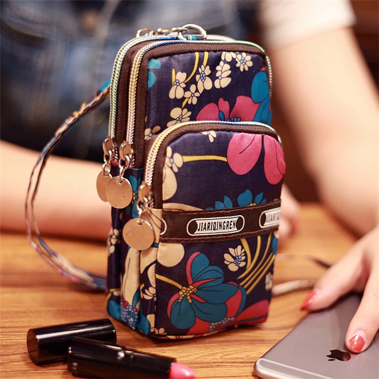 Waterproof Sports Oxford Cloth Wrist Bag Shoulder Handbag for 5.5-inch Smartphone - Colorized Flowers-1