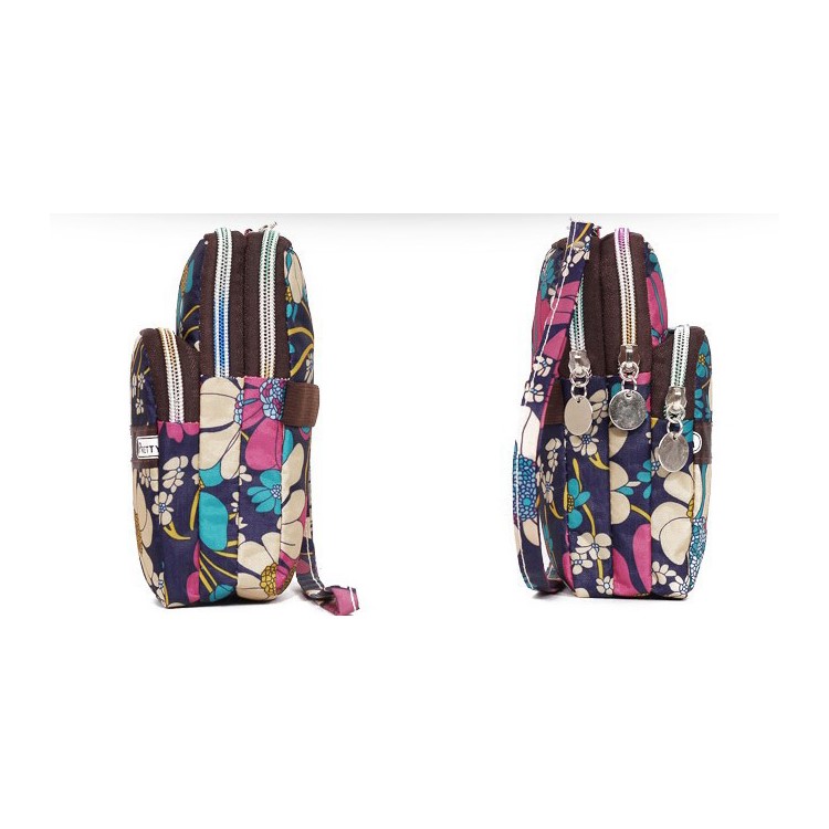Waterproof Sports Oxford Cloth Wrist Bag Shoulder Handbag for 5.5-inch Smartphone - Colorized Flowers-3
