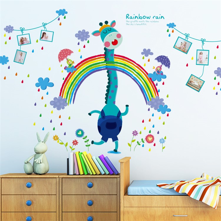 Cartoon Giraffe Rainbow Bedroom Wall Decal Sticker Removable Home Decoration Sticker, Size: 60 x 90cm-1