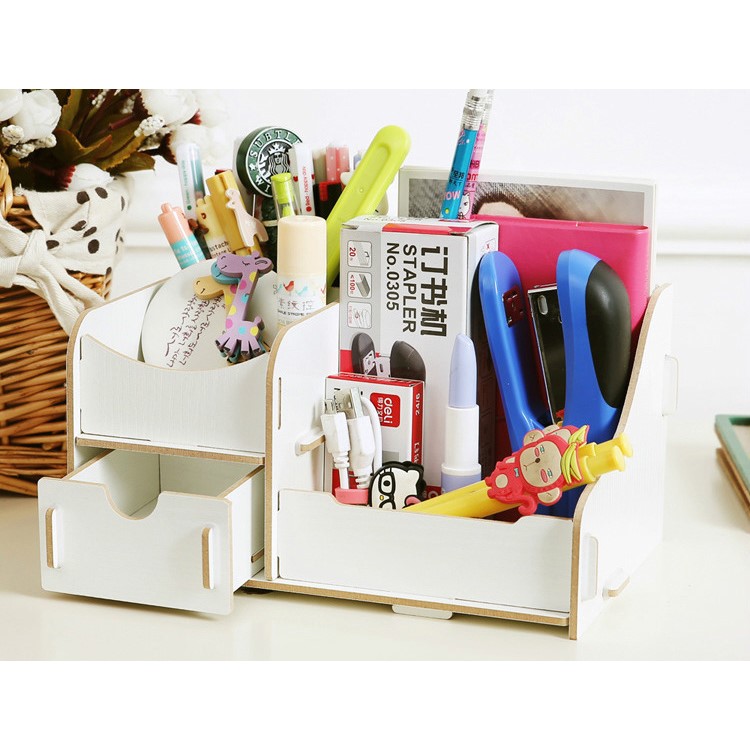 Wooden Cosmetics Makeup and Jewelry Storage Case with Two Drawers, Size: 28 x 18 x 16cm - Beige-2